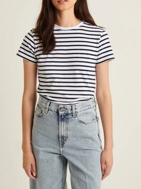 Patrick Assaraf Pima Cotton Stretch Slim Mini Striped T-Shirt